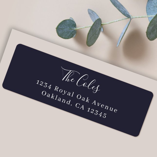 Étiquette Elegant Navy Blue Modern Minimal Adresse de retour (Elegant navy blue custom return address mailing labels for families and couples by Guava)