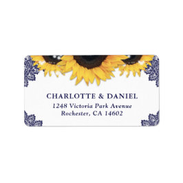 Étiquette Elegant Navy Blue Sunflower Wedding Return Address