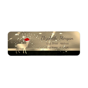 Étiquette Elégant Noël Cerf Père Noël, Faux Or