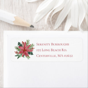 Étiquette Élégant Noël Rouge Floral Mariage Poinsettia