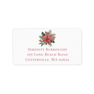 Étiquette Élégant Noël Rouge Floral Mariage Poinsettia