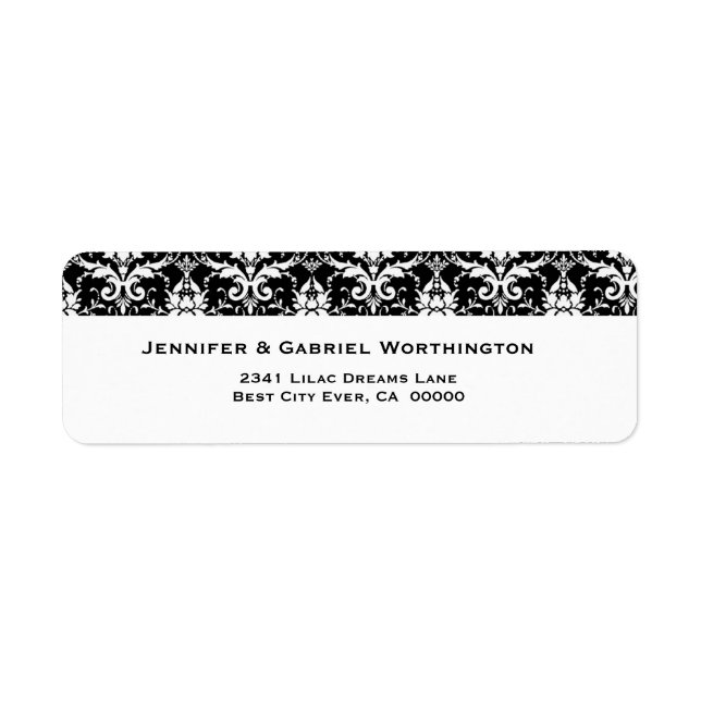 Étiquette Elégant noir blanc de la plume Mariage damassé (Devant)