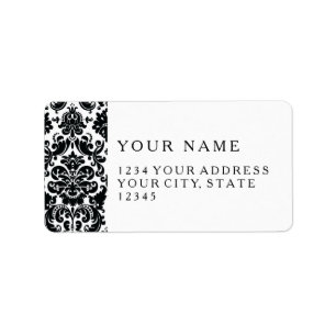 Étiquette Elégant noir blanc Vintage Damask motif