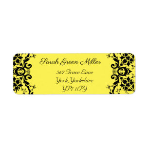 Étiquette Elegant Noir Damask Jaune Mariage Adresse de retou