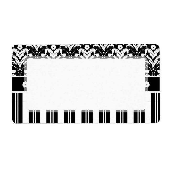 Étiquette Elégant noir et blanc Art déco Damask Stripes (Devant)