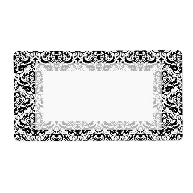 Étiquette Élégant noir et blanc Calligraphique Damask (Devant)