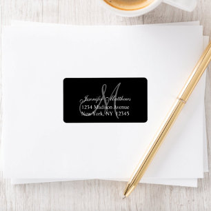 Étiquette Élégant Noir Monogramme Mariage RSVP Adresse de re