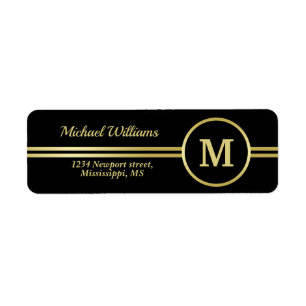 Étiquette Élégant or Monogramme personnalisé sur noir