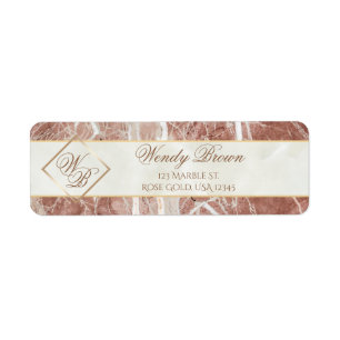 Étiquette Élégant or Rose Monogramme Marbre blanc