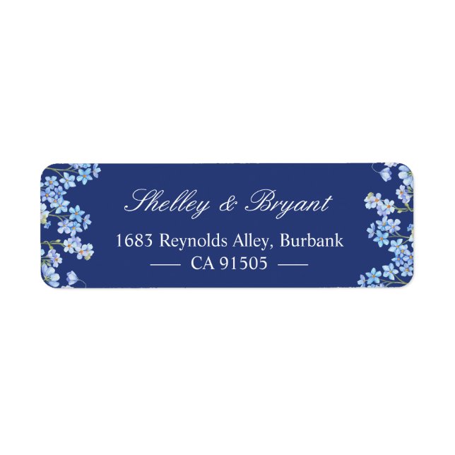 Étiquette Élégant Oubliez-moi non Floral Royal Navy bleu (Devant)