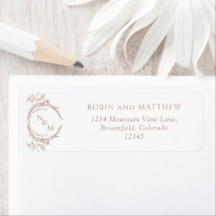 Étiquette Élégant Peach Monogram Mariage Adresse de retour