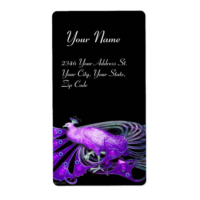 ÉTIQUETTE ÉLÉGANT PEACOCK EN PURPLE ET NOIR (Devant)