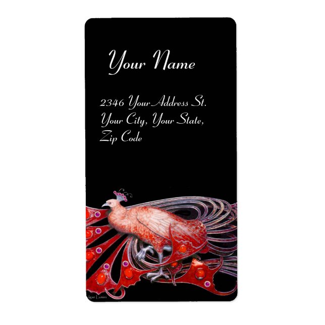 ÉTIQUETTE ÉLÉGANT PEACOCK EN ROUGE ET NOIR (Devant)