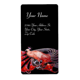 ÉTIQUETTE ELEGANT PEACOCK IN RED AND BLACK