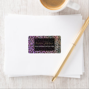 Étiquette Elegant Pink Blue Gold Glitter Black Leopard