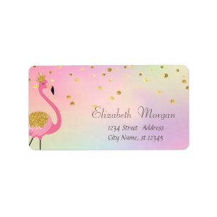 Étiquette Elegant Pink Flamingo Confetti Holographic