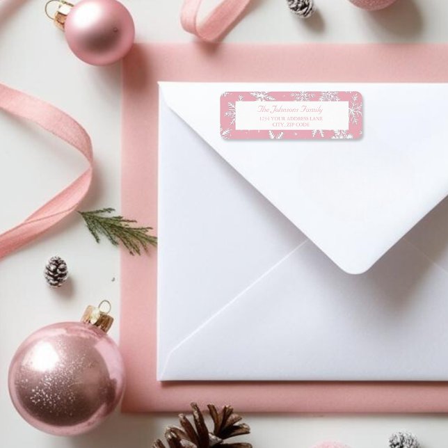 Étiquette Élégant Pink Snowflakes Holiday hiver retour (Elegant Pink Snowflakes Holiday winter return Label)