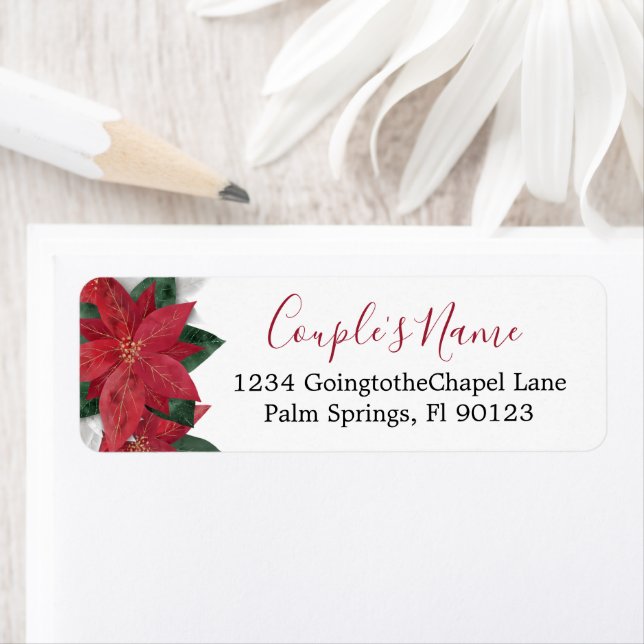 Étiquette Elegant Poinsettia Christmas Return Adresse (En situation)