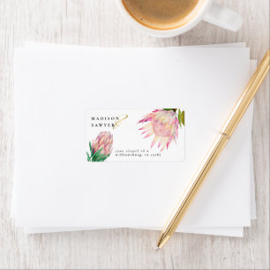 Étiquette Elegant Protea Pink Gold Mariage Return Adresse