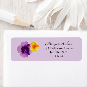 Étiquette Élégant Purple Pansy Floral Adresse de retour