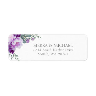 Étiquette Élégant Purple & Silver Floral Adresse de retour