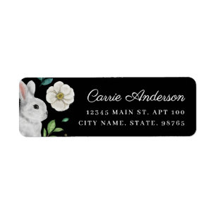 Étiquette Elegant Rabbit & White Rose Spring Adresse