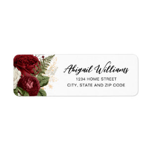 Étiquette Elegant Red Rose Adresse de retour