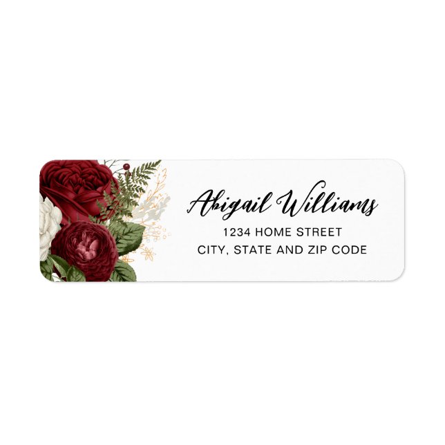 Étiquette Elegant Red Rose Adresse de retour (Devant)