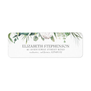 Étiquette Elégant roi blanc Protea et verdure tropicale