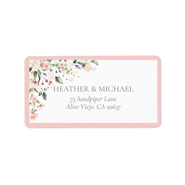 Étiquette Elégant rose Aquarelle Florale Adresse de retour (Devant)