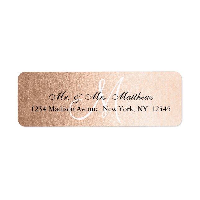 Étiquette Elégant Rose de Faux or noir Mariage de Monogramme (Devant)