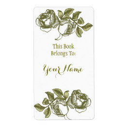 Étiquette Élégant Rose Etching White Golden Bookpate Étiquet