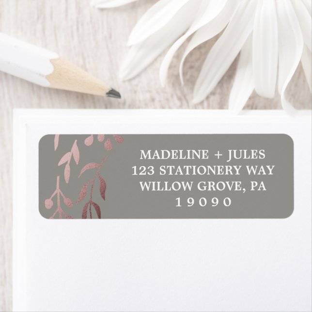 Étiquette Elégant Rose Gold et Grey | Mariage de cadre feutr (En situation)