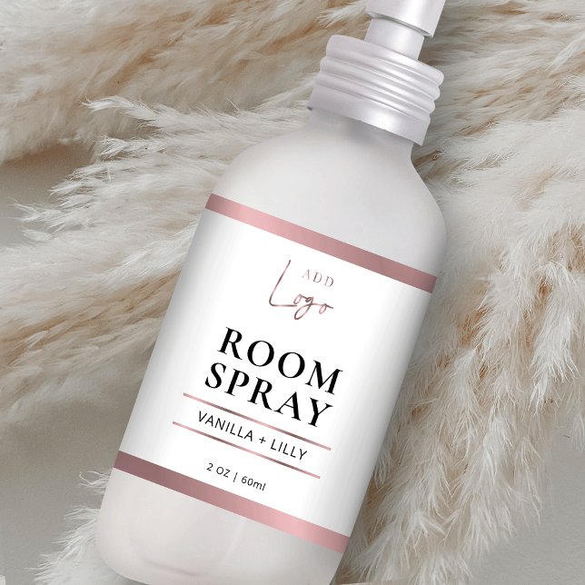 Étiquette Élégant Rose Gold Logo Room Freshener Spray Étique (Elegant faux rose gold room spray bottle packaging labels with space for your logo)