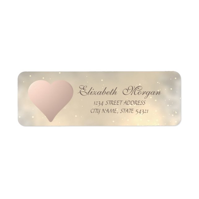 Étiquette Elégant Rose moderne Gold Heart, Adresse brillante (Devant)