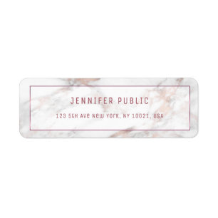 Étiquette Elegant Rosegold Marble Modèle Adresse de retour