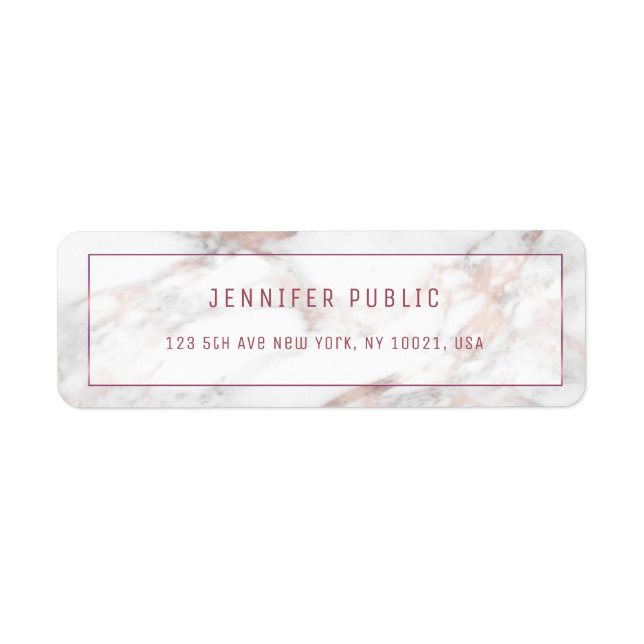 Étiquette Elegant Rosegold Marble Modèle Adresse de retour (Devant)