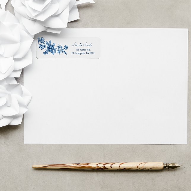 Étiquette Élégant Roses bleus gravés Vintages (Créateur téléchargé)