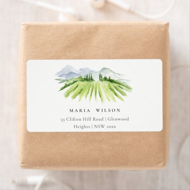 Étiquette Elegant Rustic Winery Vineyard Mountain Adresse (En situation)