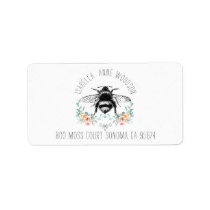 Étiquette Élégant Rustique Floral Bee Retourner l'adresse ét