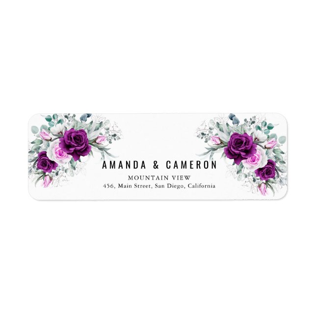 Étiquette Elégant Rustique Violet Blush Floral Mariage Adres (Devant)