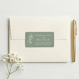 Étiquette Elegant Sage Green Botanical Wedding Address
