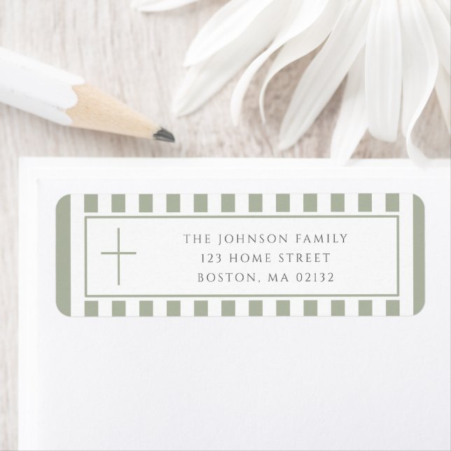 Étiquette Elegant Sage Green Religious Cross Address (En situation)