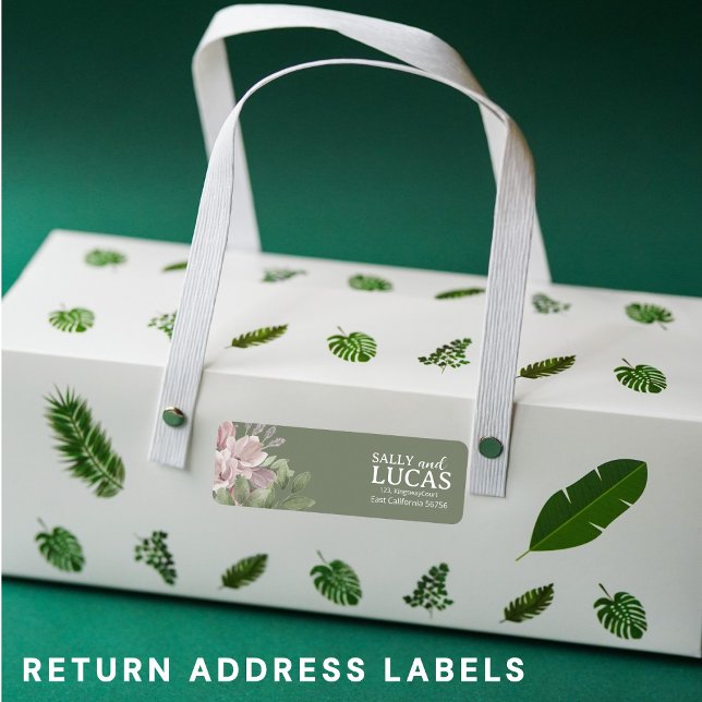 Étiquette Élégant sauge florale rose | adresse de retour de  (Créateur téléchargé)