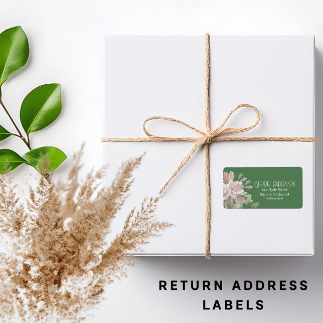 Étiquette Élégant sauge florale rose | adresse de retour de  (Créateur téléchargé)