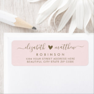 Étiquette Élégant Script Blush Gold Mariage Adresse de retou