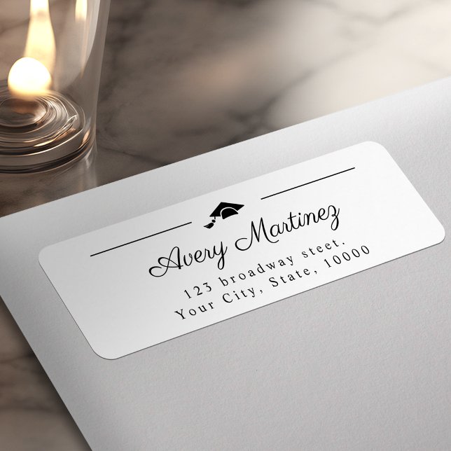 Étiquette Élégant script casquette de remise des diplômes ad (Elegant Script Grad cap return Address Label)