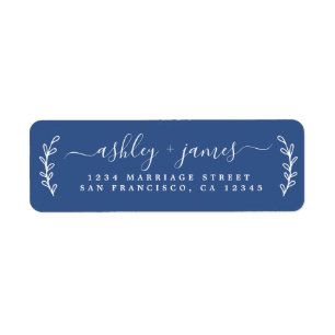 Étiquette Élégant Script Classic Blue Mariage Adresse de ret