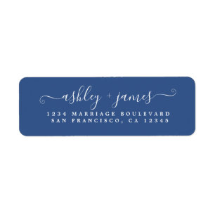 Étiquette Élégant Script Classic Blue Mariage Adresse de ret