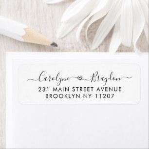 Étiquette Élégant Script Coeur Couple Nom Mariage Nouveau ma